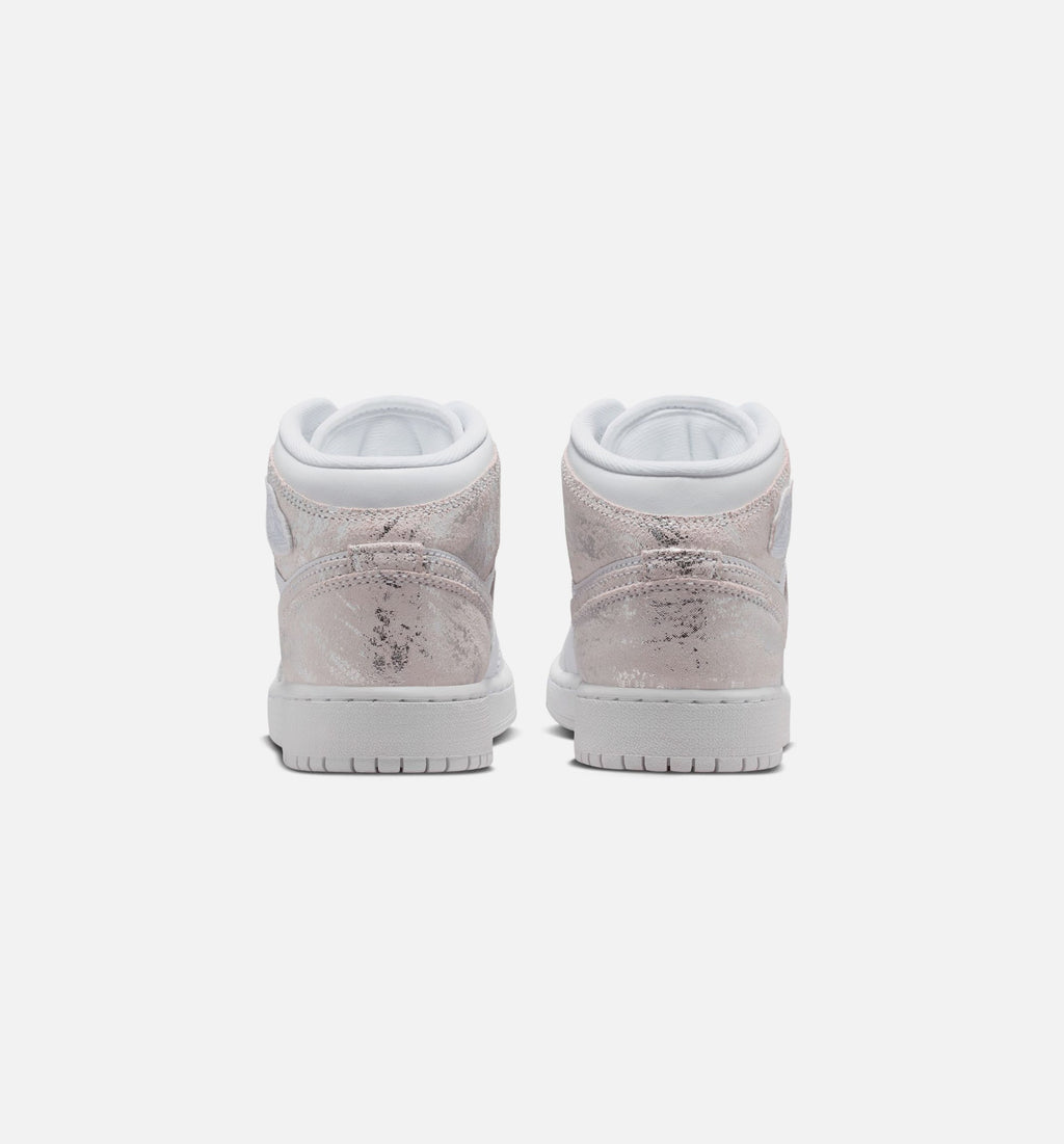 Air Jordan 1 Mid SE Grade School Sneakers - White / Silver