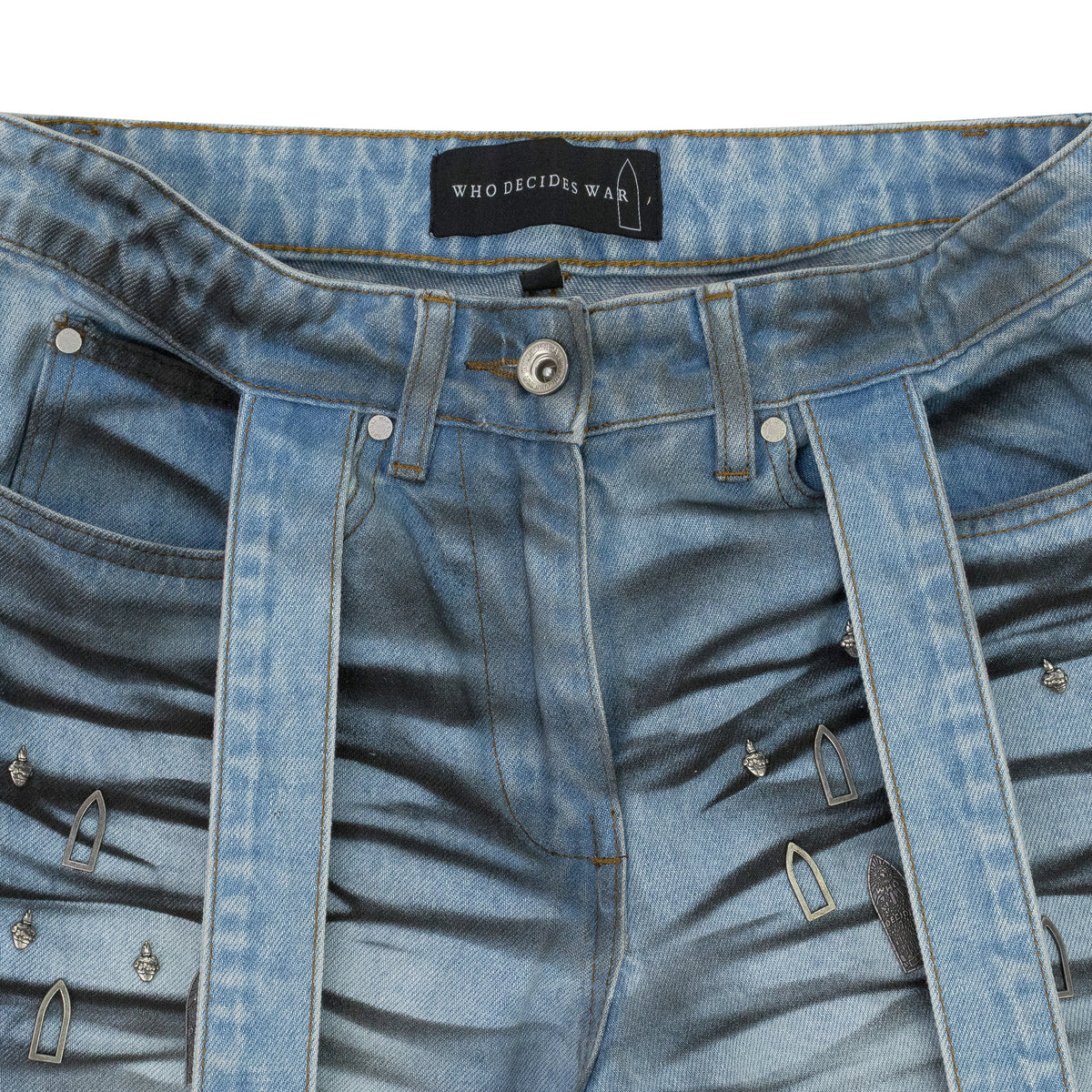 BLUE STRIPE BONDAGE WIDE-LEG JEANS