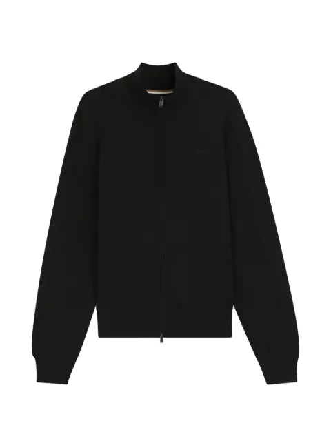 BOSS Zip-through cotton cardigan with logo detail