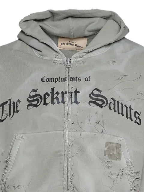 SEKRIT distressed zip-up hoodie