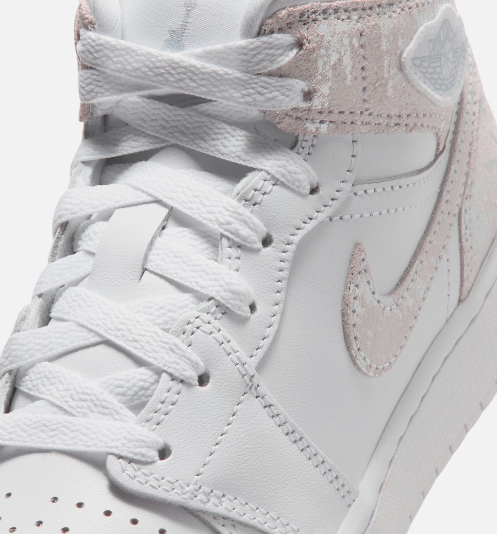 Air Jordan 1 Mid SE Grade School Sneakers - White / Silver