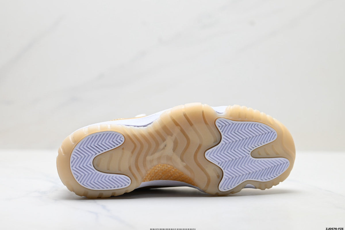 Air Jordan 11 Retro White and Metallic Gold Unisex Sneakers Style 05