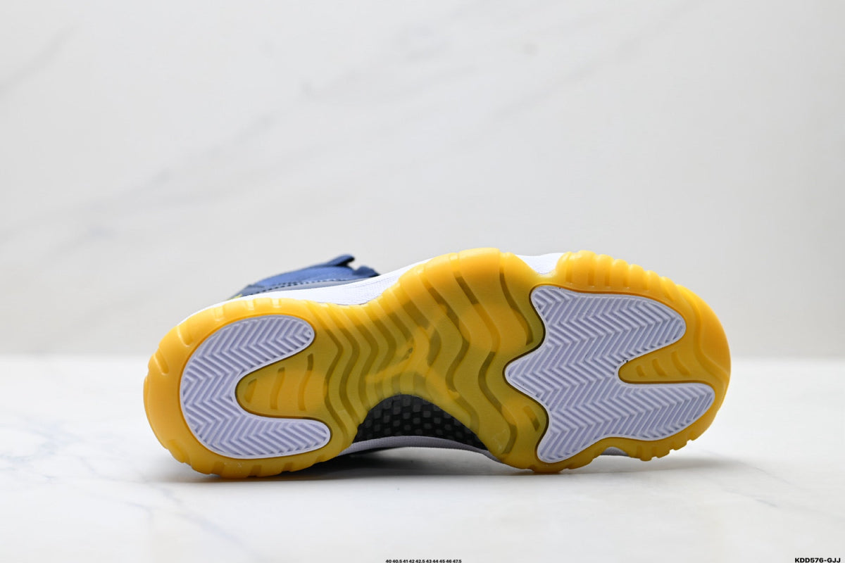 Air Jordan 11 Retro Midnight Navy and Yellow Unisex Sneakers Style 06
