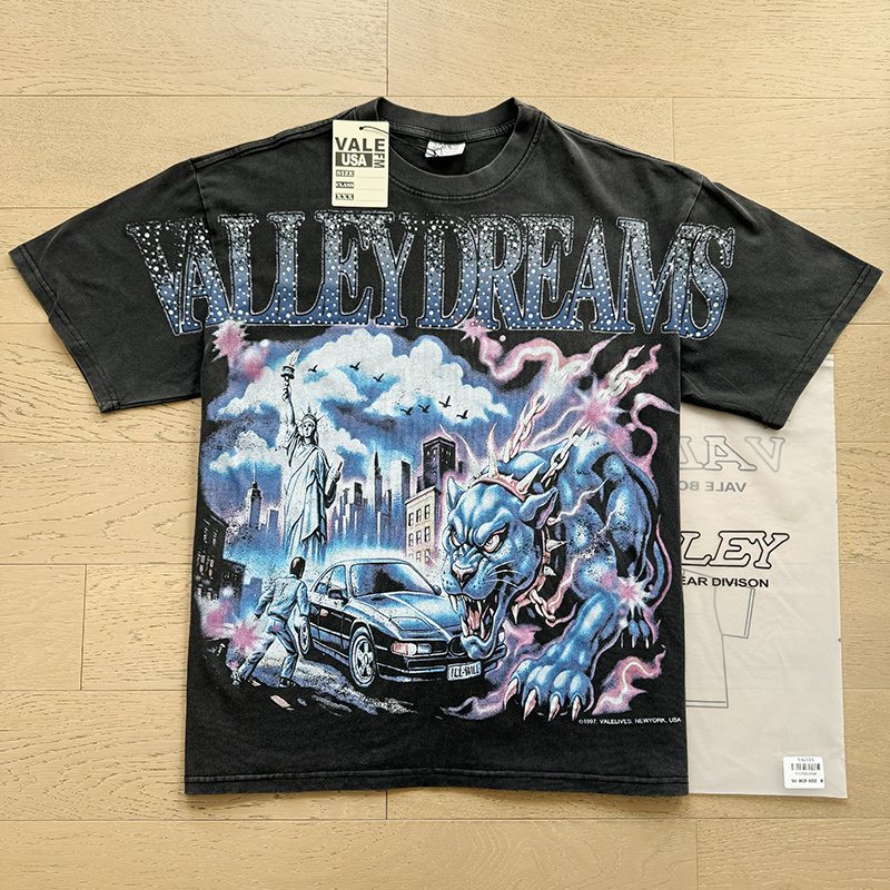 VALE USA Washed Black Rhinestone Graphic T-Shirt