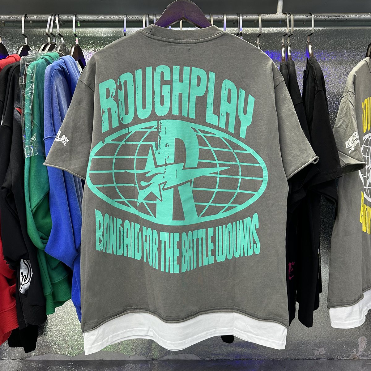 Rough Play Green Mask Dice Rhinestone Graphic T-Shirt