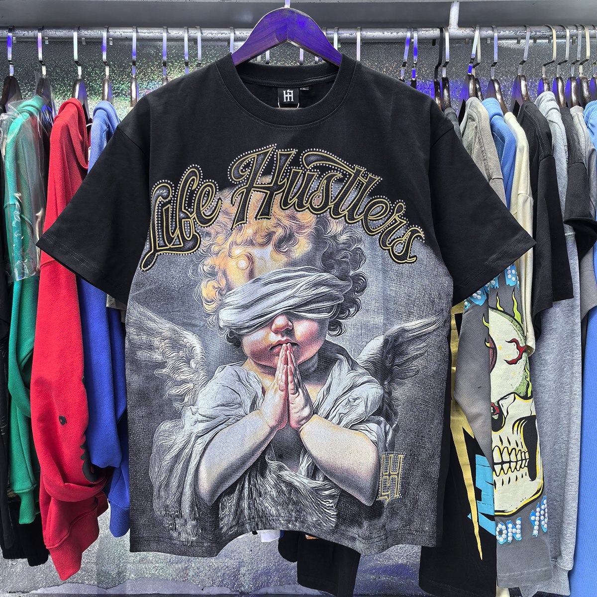 Life Hustlere Praying Angel Rhinestone Graphic T-Shirt
