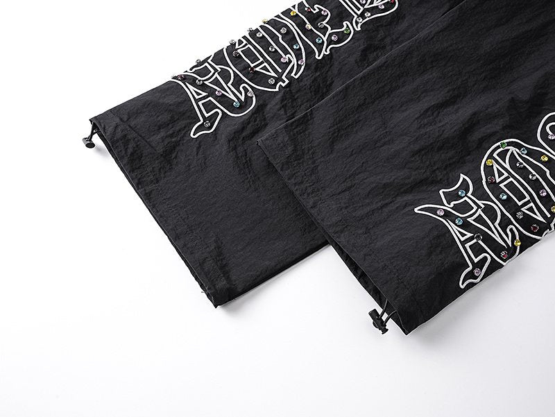 MIXED EMOTION Black Graphic Drawstring Pants
