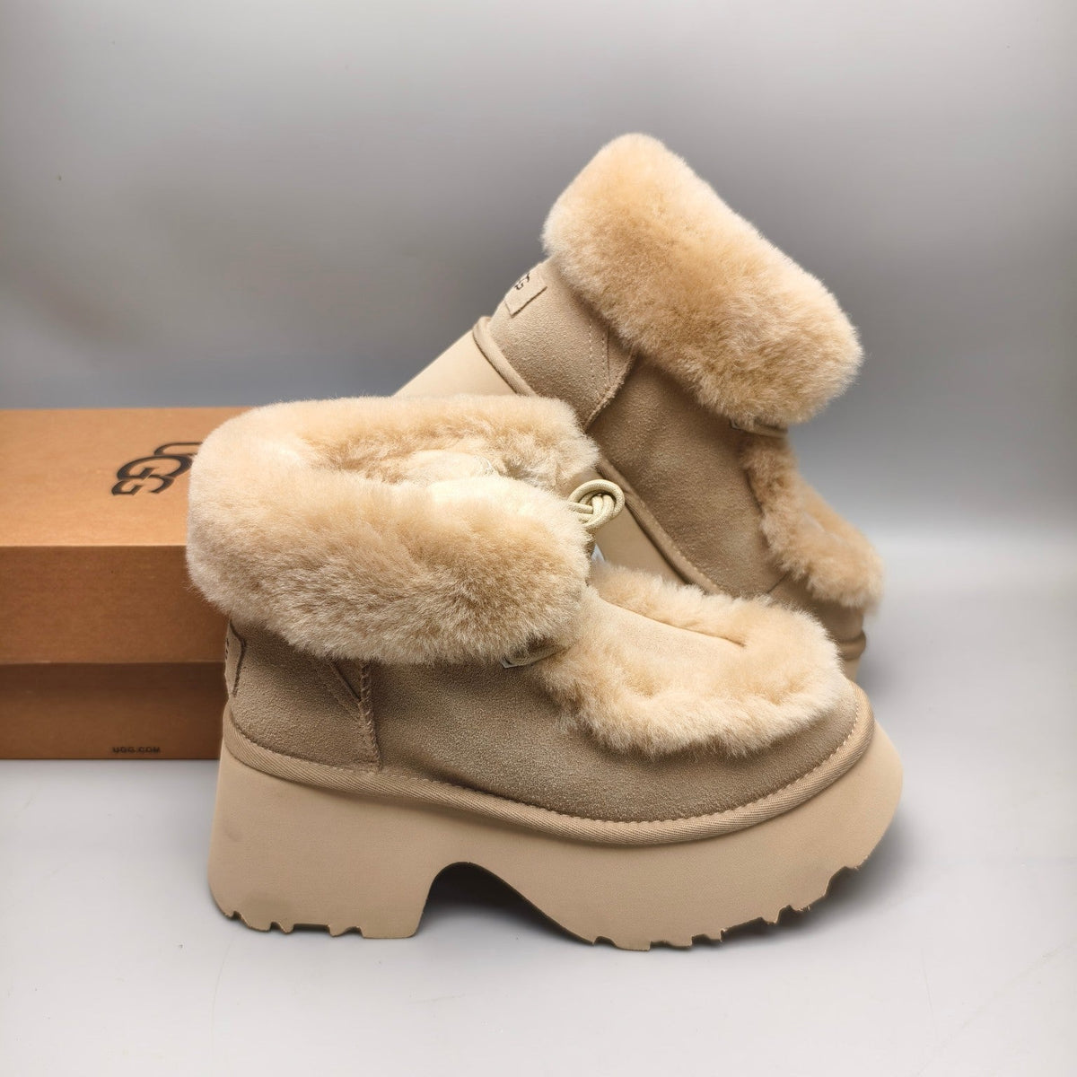 Mustard Fluffy Lace-Up Wedge Ankle Boots — New Arrival | In Stock