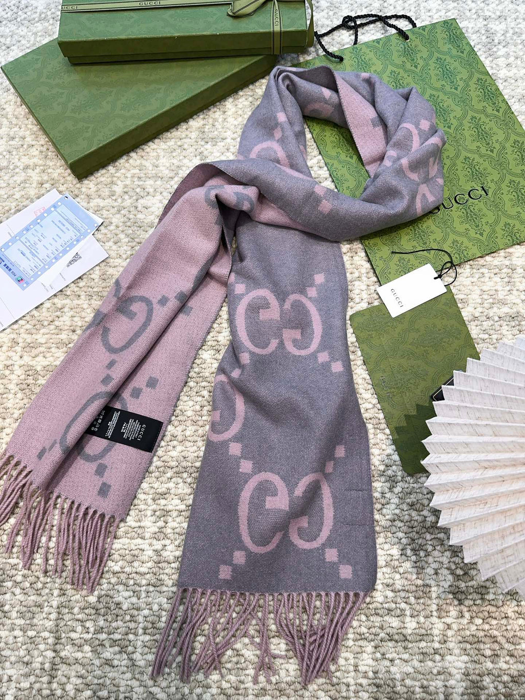 SCARF 200 CM IN LIGHT PINK MIX GRAY CASHMERE 396379