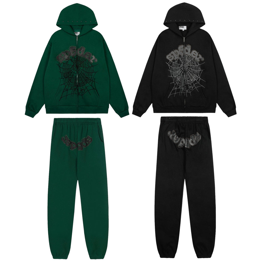 Sp5der Spiderweb Graphic Zip Hoodie & Sweatpants Matching Set