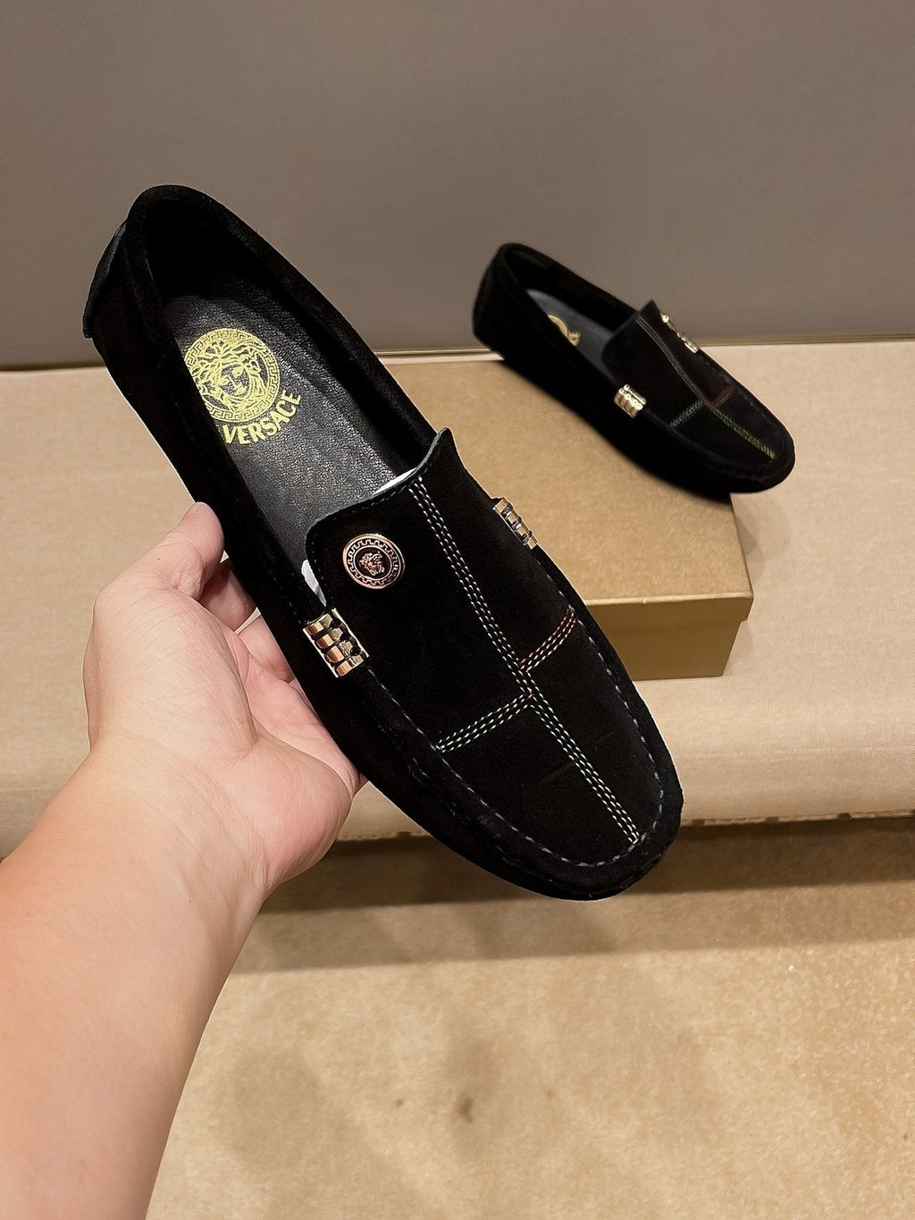 Versace Men's Black Medallion Slip-On Loafers