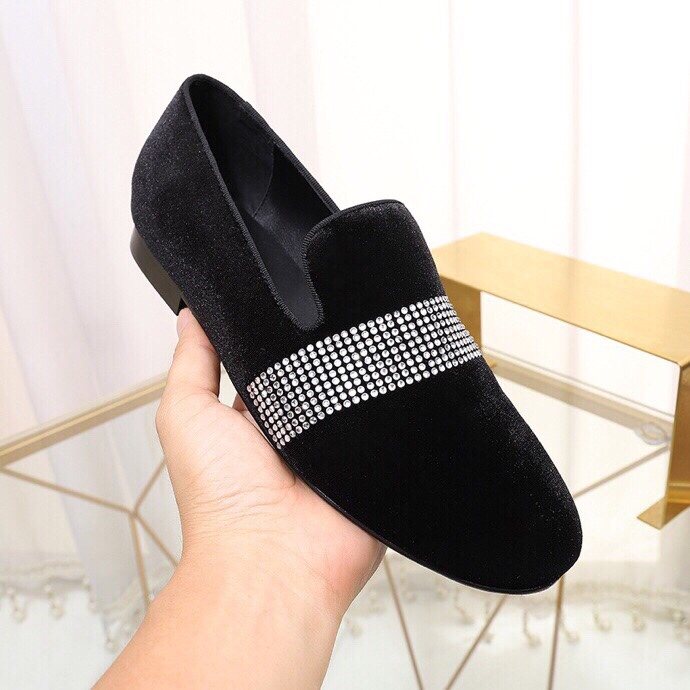 Giuseppe Zanotti Black Rhinestone Band Slip-On Loafers