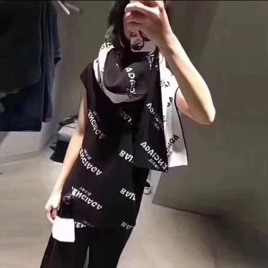 Balenciaga Black & White Knit Scarf