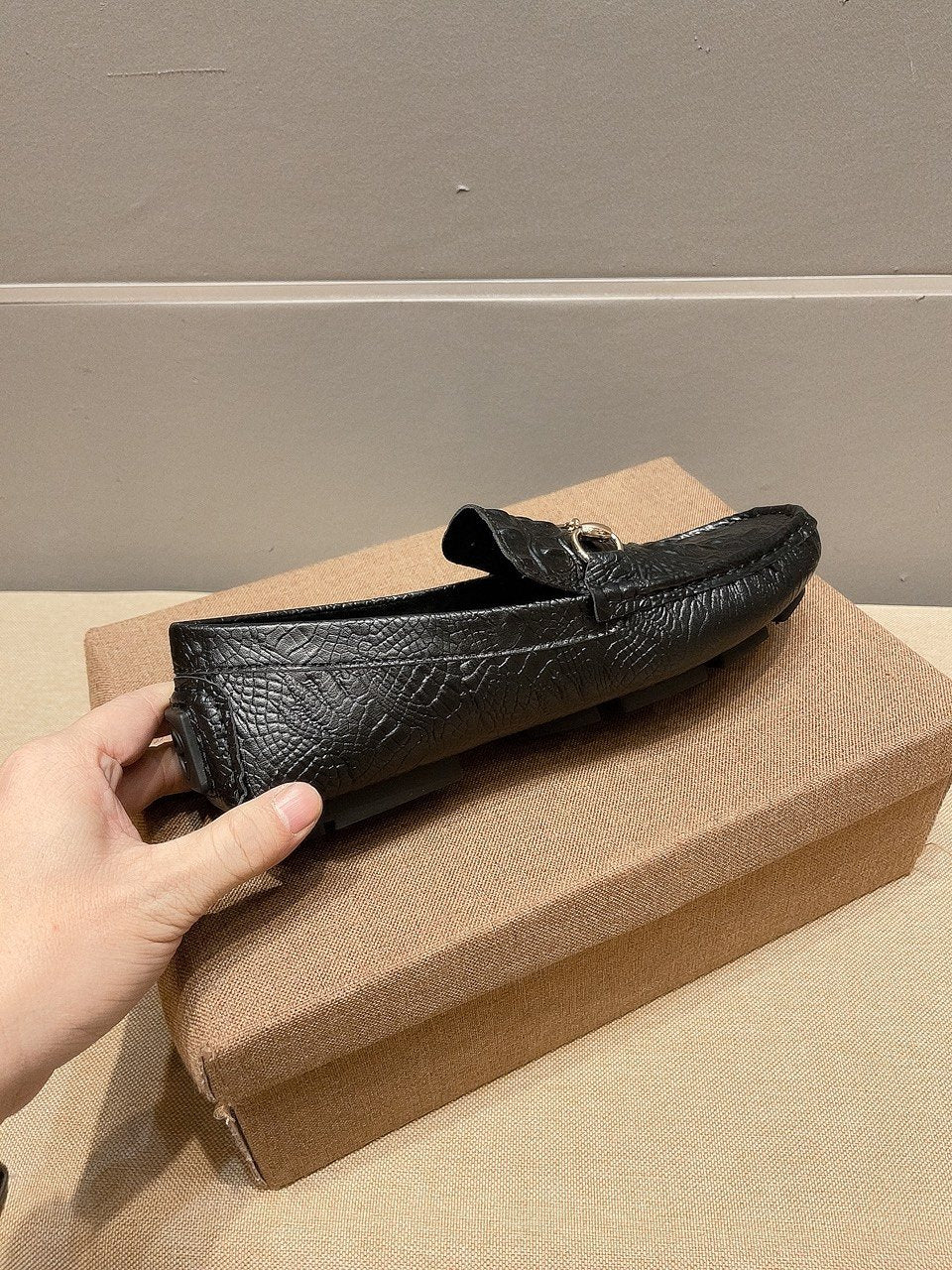 Gucci Black Textured Bit Driving Loafers