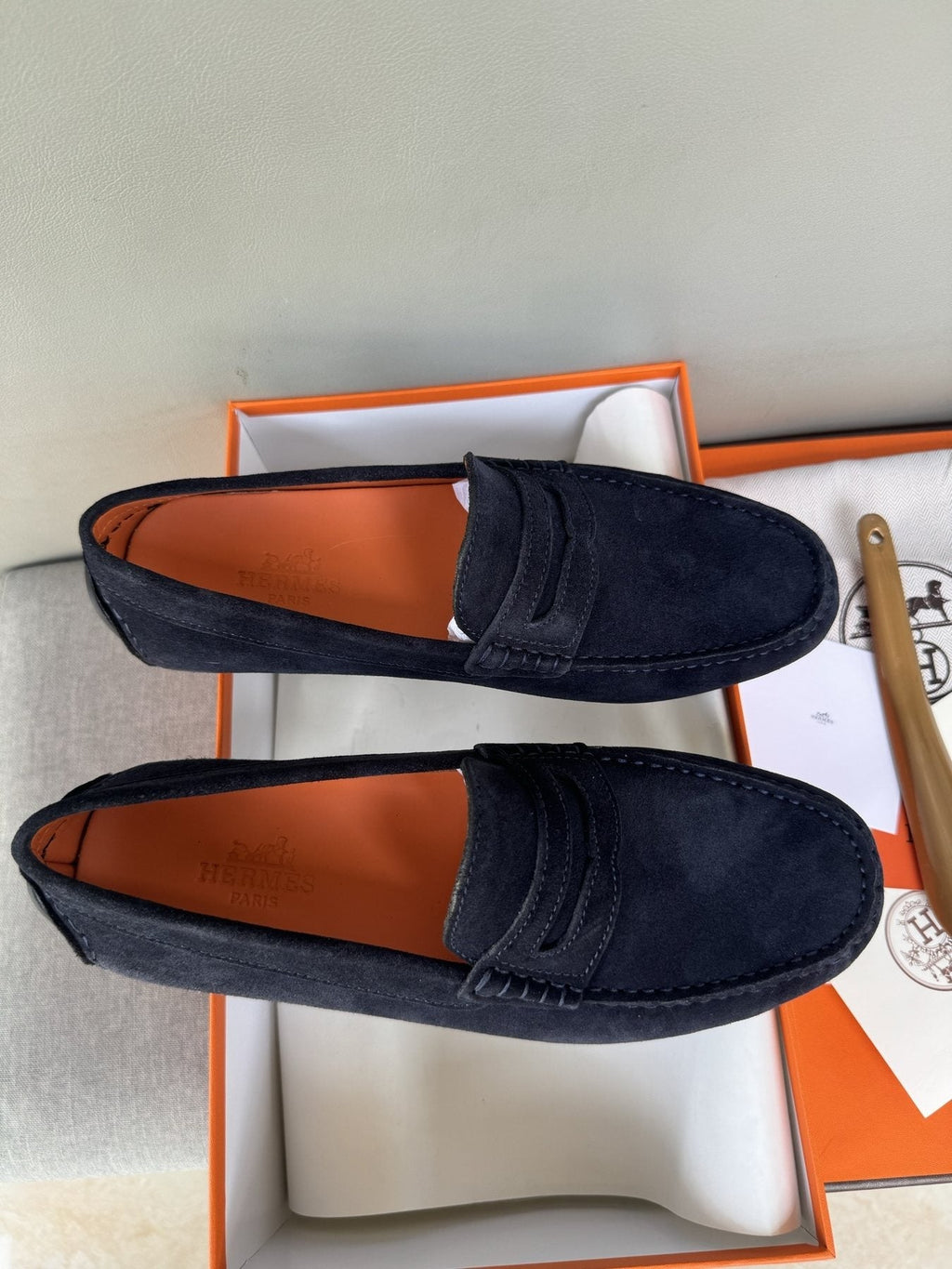 Hermès Men's Navy Suede Driving Loafers