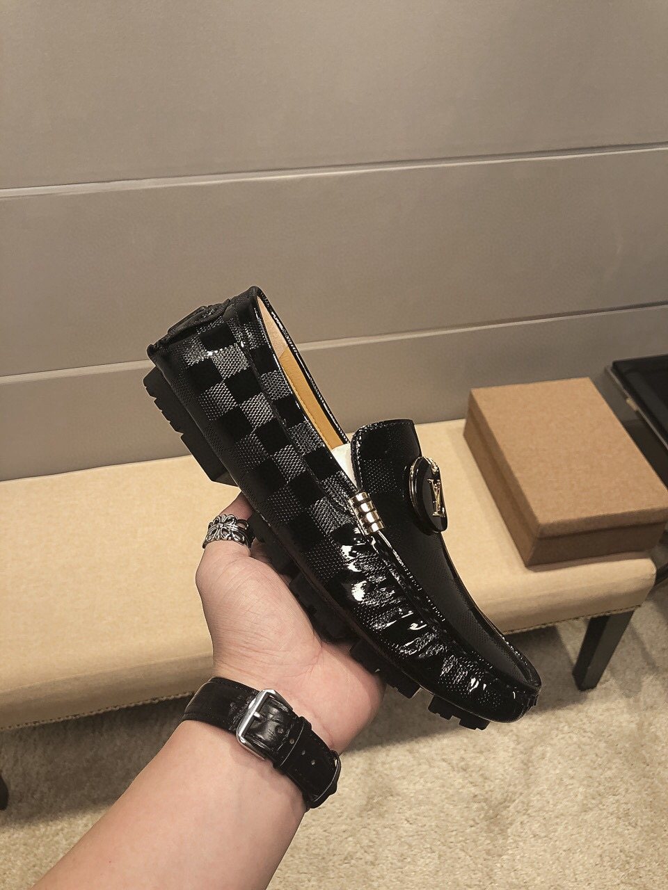 Louis Vuitton Black Checkerboard Loafers