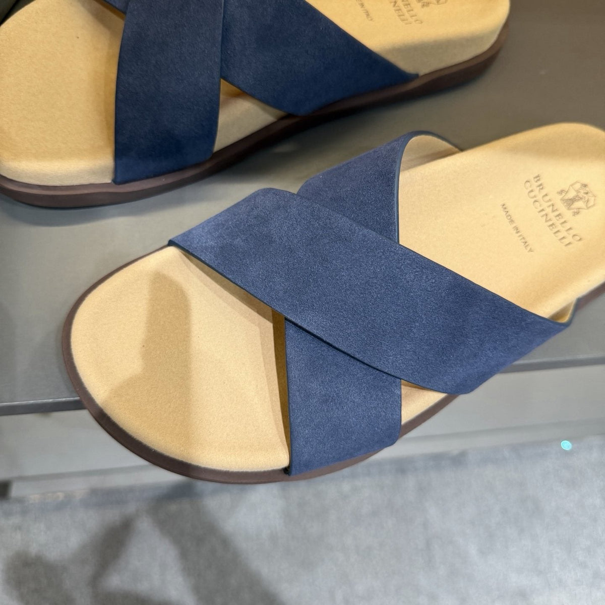 Brunello Cucinelli Men's Cross-Strap Slide Sandals - Contoured Footbed