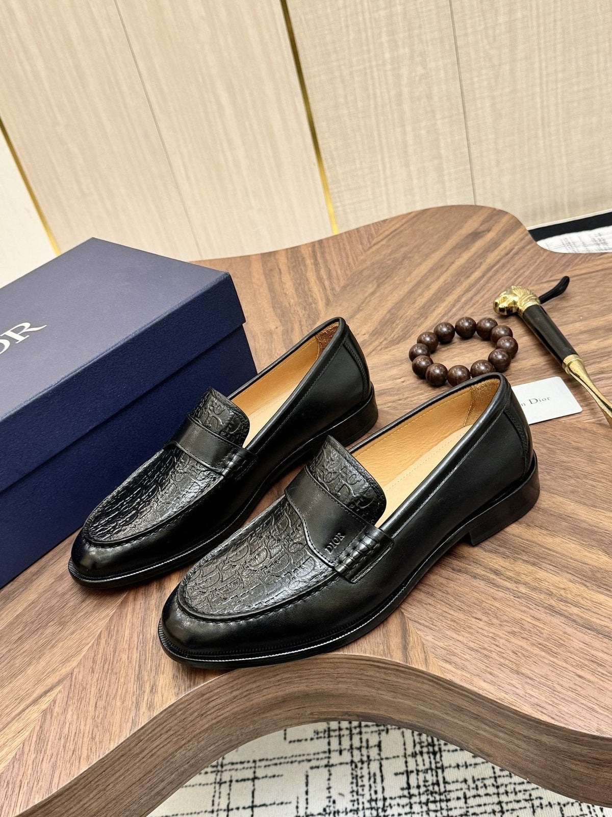 Dior Textured Leather Loafers - Black and Dark Gray