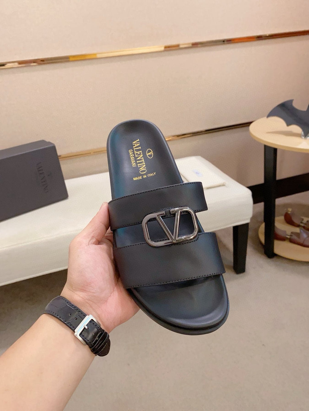 Valentino Men's V-Detail Slide Sandals